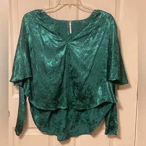 Free People, Emerald Green, Cold Shoulder, Romantic Boho, Swing Top, Size M